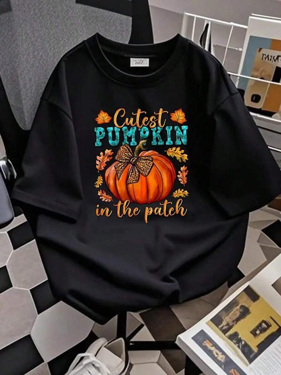 Men's & Women's Fall Pumpkin Graphic T-Shirt - Cute Pumpkin In The Patch Tee - Autumn Harvest Shirt - Soft Breathable Everyday Casual Streetwear - Halloween Thanksgiving Outfit - Machine Washable Regular Fit White Top, Autumnthemed Design,Nightmare Before Christmas,Christmas,Halloween Costumes,Funny T Shirts,Summer Outfits,Thanksgiving Day,Men Graphic Tees,Streetwear Men - 黑色 - 查看 1