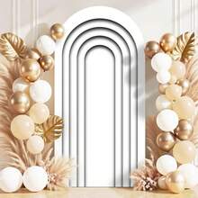 6.56ft Arch Fabric Backdrop Covers Wedding Ripples White Color Arched Panel Cover Stretchy Decor Banner For Birthday Banquet Parties Bridal Shower
