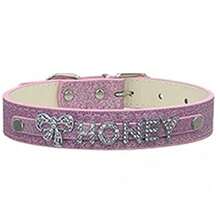 Personalisiertes Hundehalsband, PU-Leder Welpen-/Katzen-ID-Halsband mit Strass-ID-Namensschild, individuell gestalteter Hundeanh änger - Accessoires für kleine, mittlere und große Hunde, dekorativ, graviert, Edelstahl, Katzen, Pailletten, Mode, minimalistisch, süß, niedlich, farbig, einzigartig, individuell gestaltete Weihnachtsdekoration - Verschiedenfarbig - Übersicht 15