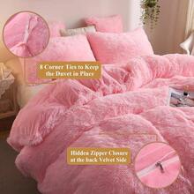 Plush Shaggy Duvet Cover Set, Ultra Soft Fluffy Bedding Sets 3 Pieces (1 Fuzzy Comforter Cover + 2 Pillow Cases), Zipper Close (, Pink), Luxury Bedding - 粉色 - 查看 6