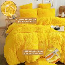 Plush Shaggy Duvet Cover Set, Ultra Soft Fluffy Bedding Sets 3 Pieces (1 Fuzzy Comforter Cover + 2 Pillow Cases), Zipper Close (, Pink), Luxury Bedding - 黃色 - 查看 6