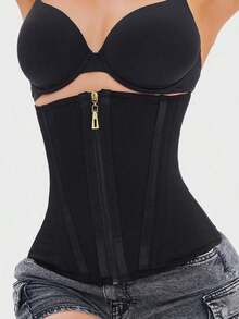 1pc Waist Trainer Belt With Zipper Girdle High Compression Body Shaper Waistband  For Women Underbust Corset Latex Waist Cincher - màu đen - Xem 10