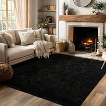Large Rugs For Bedroom,Thick Pile Fluffy Rugs For Living Room, Thick And Durable RugsRug Decoration Suitable Bedroom, Minimalist Style Rug Decoration Suitable Living Room , Modern Soft Rugs For Living Room, Available In Various Sizes, Elegant Home Decor, Soft Textured Cushions. - Black - View 7