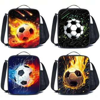 Lonchera aislada con impresión de fútbol/astronauta para niños y niñas, bolsa de almuerzo tipo bolso con bolsillo lateral y correa ajustable, perfecta para camping/senderismo/picnic/playa/viaje