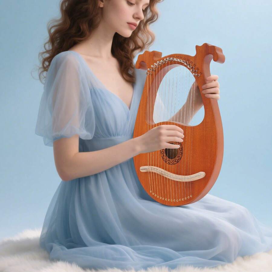 Harpe, harpe à 16 cordes avec finition en bois naturel, motif floral de style vintage européen, harpe à main, adaptée aux débutants et aux mélomanes, idéale comme cadeau. - couleur bois - Voir 1