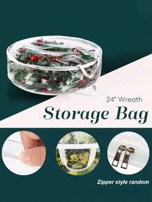 Worek do przechowywania wieńców bożonarodzeniowych, 61 cm, przezroczysty pojemnik na wieńce bożonarodzeniowe, stojak na girlandy, przezroczyste tworzywo PVC, z uchwytami, wielofunkcyjny pojemnik na świąteczne dekoracje, artykuły dekoracyjne do kuchni, wysokiej jakości tworzywo PVC z podwójnym zamkiem błyskawicznym i solidnymi uchwytami, okrągły pojemnik na wieńce na świąteczne dekoracje, wielofunkcyjny do użytku przez cały rok, świąteczny design, zapięcie na zamek błyskawiczny, worek do przechowywania ozdób