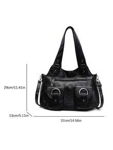 大容量纯色女士单肩包，时尚女士手提包，空间宽敞，可个性化定制单肩斜挎包，适合日常使用、上学、外出、购物、送礼、旅行、通勤等场合。 - 黑色 - 查看 6