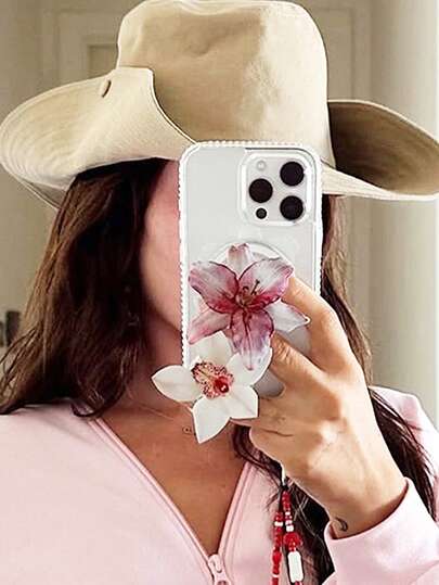 1pc Fashionable 2D Floral Phone Stand Anti-Slip Ring, Universal Acrylic Anti-Slip Stand, Suitable For Going Out, Free Up Both Hands, Convenient For One-Handed Use Compatible With IPhone, Android Phone, Gift For Birthday, Family, Friends Push-Pull Phone Grip Phone Holder Phone Accessories