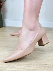 Women's Pumps Pointed Toe Thick Block Heel Light And Comfortable Luxury Fashion - 淺粉色 - 查看 2