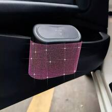 1pc New Crystal Rhinestone Car Trash Can, Creative Car Rear Hanging Garbage Bin, Multi-Purpose Car Storage Container