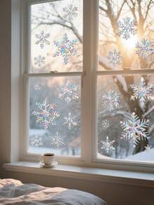 26pcs (2 Sheets) - Snowflake Window Clings, Colorful Rainbow Window Stickers For Winter Home Decor, PVC Stained Glass Window Decals, Anti-Collision Window Flowers To Prevent Bird Strikes, Rainbow Prism Sun Catcher Glass Window Stickers For Holiday Decoration - Multicolor - View 2