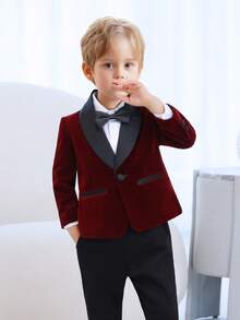 Young Boys Gentleman Suit Jacket, Shawl Neck Blazer, Young Boy Formal Wear Top For Birthday, Wedding - Burgundy - View 5