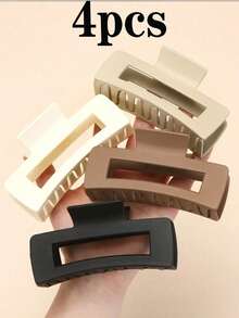 1pc/4pcs Square Lightweight Plastic Hair Claw Clip, Solid Color Hair Claws, Minimalist Style, Retro Frosted Disc Hair Clip, Suitable For Daily, Outing, Leisure, Party, Commuting, Vacation, Washing Face, Bathing, Makeup, Bathroom Hair Accessories, Headwear Accessories, Hair Clips (Black, Beige, Khaki, Dark Coffee)