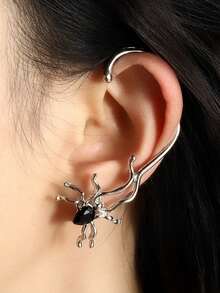 1 Stück neue Punk-Stil Ohrringe, europäisch-amerikanische Mode personalisierte schwarze Acryl Edelstein Spinnen Manschetten Ohrringe