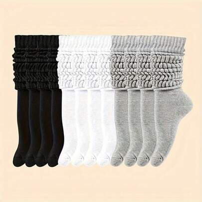 6 Pairs Women's Plus Size Wool Blend Thermal Crew Socks, Knitted Warm Breathable Comfortable Casual Tall Socks, Leg Warmers, Christmas Gift