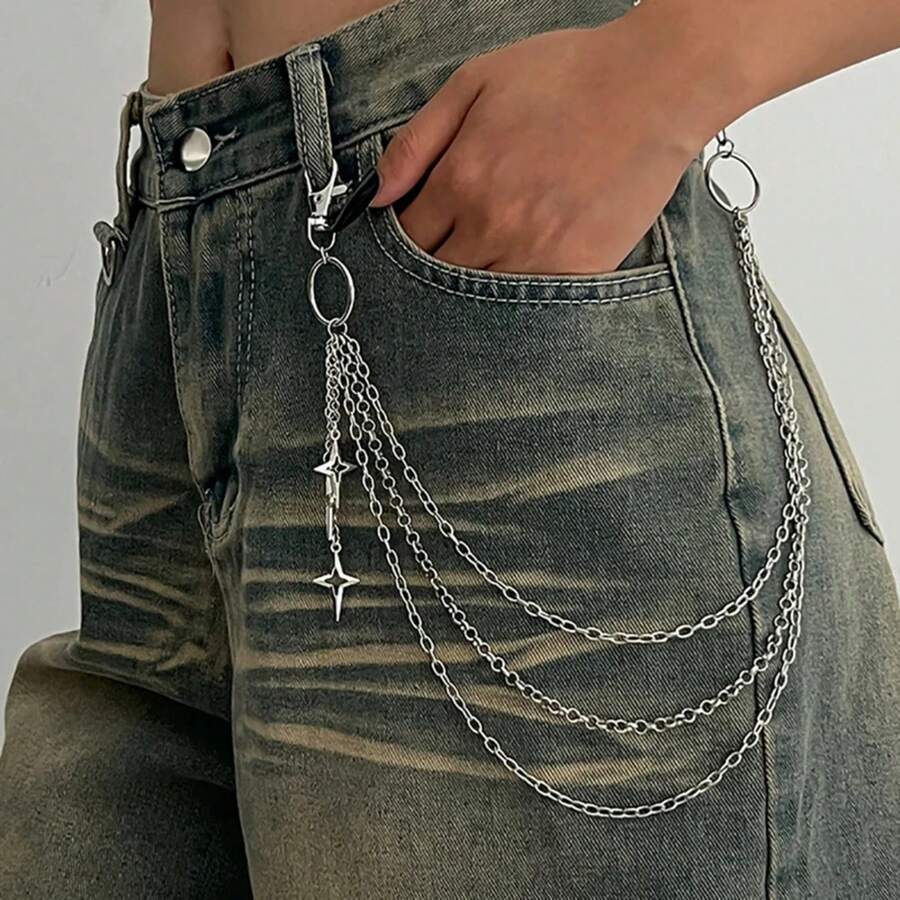 Salircon Punk Multilayer Metal Star Pendant Pant Chain Hip Hop Waist Keychain Jeans Chain Women  Jewelry Accessories Gifts - Kiểu 1 - Xem 1