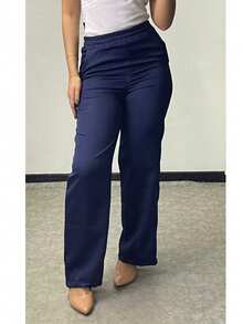 Calça Pantalona Feminina com BolsO - Azul Marinho - Visão 4