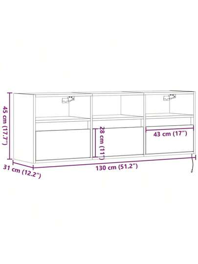 VidaXL TV Wand Unit LED Lighting 130x31x45 Cm Zwart view 2