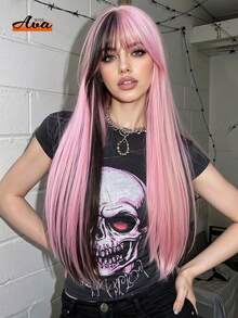 Ava WIGS 26 英寸渐变黑粉色假发，部分为黄棕色，时尚前卫街头朋克，适合女性，天然合成，日常角色扮演派对音乐节 - 彩色 - 查看 12