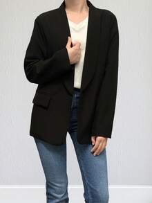 Blazer negro sólido para mujer - Nuevo estilo para primavera y otoño. Adopta un diseño de cuello chal que le otorga un temperamento elegante y grácil. Es adecuado para ocasiones como bodas, salidas diarias, fiestas y festivales. También puede servir como atuendo para Año Nuevo, Navidad, Halloween y otras celebraciones.