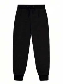 RANGMOKI Men's Black Cotton Blend Joggers - Fashionable Curved Letter Print Sweatpants With Elastic Waist And Drawstring, Comfortable Casual Fit, Suitable For All Seasons, 60% Cotton, 40% Polyester, Weight 260 G/M² - 黑色 - 查看 5
