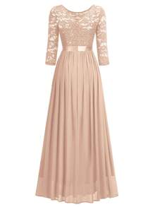 MIUSOL Women's Elegant Sequin Floral Lace Contrast Chiffon Pleated Hem Maxi Dress, Ruched High Waist A-Line Silhouette, Perfect For Formal Party, Wedding Guest, Evening , Anniversary - 香檳色 - 查看 8