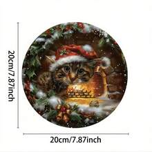 Vintage Christmas Cat Metal Sign - Wall Art Decor For Indoor & Outdoor Use, Ideal For Home, Restaurant, Cafe, Garage, Humorous Wall Art, 7.87 X 7.87 Inches - Foil Engraving Festive Feline Design Home Decor Christmas Decorations Room Decor