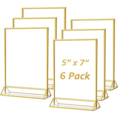 1/3/6pcs 4x6 Inch 5/7inch Clear Acrylic Sign Holders With Golden Borders And Vertical Stand - Double-Sided Table Menu Holders, Picture Frames For Wedding Table Numbers, Restaurant Signs, Photos And Art Display