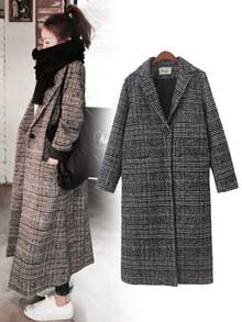 Chic Houndstooth Coat For Women - Slim Fit, Long Thick Fleece, Herringbone Check, Warm And Cold Weather, Perfect For Fall/Winter Commutes And Dates, Machine Washable, Versatile Long Coat | Houndstooth Print | Double-Breasted Coat - 灰色 - 查看 1