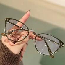 Y2K Style Women's Cat Eye Glasses - Lightweight PC Frame With Metal Rivet Decoration, Transparent Lenses Suitable For Digital Screens And Daily Outings, Comes With Cleaning Cloth, Fashion Accessories, Retro , Decorative Rivets, Unique Frame, Exclusive For Fashion Enthusiasts - Màu xanh Ô liu - Xem 2