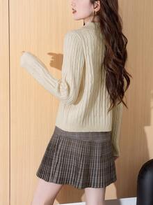 Alicedudu Women Gentle Breeze Unique Collar Knitted Pullover, Autumn/Winter - Apricot - View 2