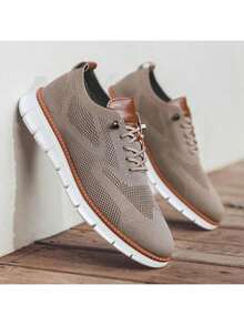 Men's Mesh Casual Sneakers Oxfords Spring And Summer Business Casual Walking Shoes Tennis Comfortable, Boy Runner Sporty Lightweight Breathable Running Shoes For Exercise & Daily Wear - 卡其色 - 查看 6