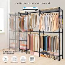 Perchero rack armable ropa organizador closet hogar ganchos estante modular organizador vertical armable para ropa y accesorios diseño resistente montaje facil ideal para closets habitaciones lavanderia comercio optimiza espacio y orden - Negro - Ver 7