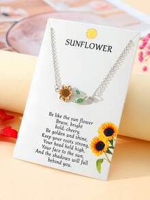 Goodwaro 1pc Delicate Rhinestone Inlaid Choker Necklace, Sunflower & Blessing Pendant, Women - Diamond-studded Sunflower - View 3