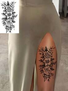 6 Blatt Blumen Tattoos Temporär Realistisch Wasserfest Schwarze Rose Tattoo Kreuz Schmetterling Tattoos Aufkleber für Partys, Abschlussbälle, Musikfestivals, Halloween, Styling Accessoires, Frauen Alltags Make-up