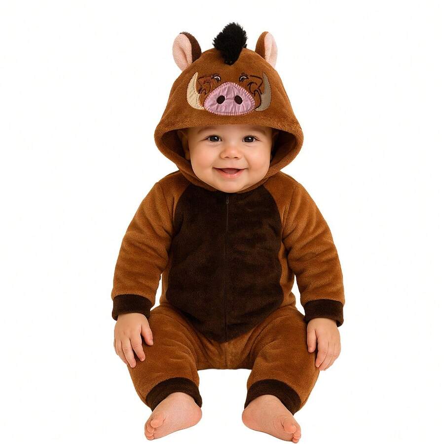 Disney Footless Romper With Embroidered Hat - Brown - View 1
