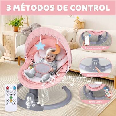Baby Rocking Chair, Portable Baby Swing, Portable Electric Rocking Chair With App Remote Control, Baby Swing For Babies And Newborns, With 5 Unique Movements, Adjustable Speed And Position, Lullaby, Baby Swing With Y Belt, Suitable For Newborns Of Boys And Girls