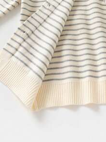 Young Boy Striped Knit Cardigan Sweater, New Autumn Collection - Grey - View 7