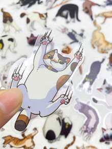 50pcs Angry Cat Sticker Funny Cartoon PET Transparent Decals For Laptop Luggage Computer Bicycle Journal Phone DIY Decorate Sticker - Multicolor - View 5