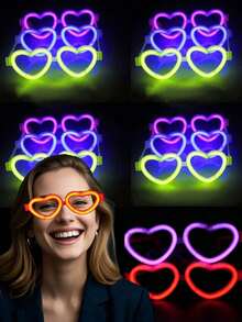 نظارات بشكل قلب مضيئة، عصا حفلات مضيئة، لعبة مضيئة يمكن أن تستمر في إصدار الضوء لمدة 10 إلى 12 ساعة في الظلام، مناسبة للحفلات والبارات والنوادي الليلية وأعياد الميلاد والتجمعات الفردية للديكور، لوازم حفلات مضيئة، ديكورات حفلات الزفاف، وأساسيات للمناسبات والأعياد الجديدة وديكورات رأس السنة، هدايا رأس السنة الجديدة
