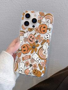 1pc Halloween Pumpkin & Ghost Pattern, Air Cushion Transparent Anti-Fall Phone Protective Case, TPU Material, Suitable As Holiday Gift Compatible With Iphone XS/XS Max/XR/11 12 13 14 15 16 Pro/Pro Max/14 15 16 Plus, Unisex, Also Compatible With Samsung Phones