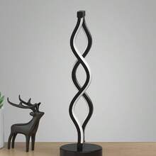 GCTECHING 1 peça de abajur LED espiral preto, abajur de cabeceira metálico regulável com controle de toque, lâmpada decorativa com 3 temperaturas de cor para casa, sala de estar (versão com plug-in USB)