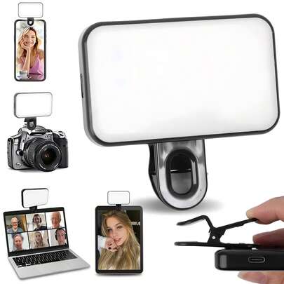 Selfie Light For Phone, Laptop, Tablets Camera Photography Video, Rechargeable Clip On Ring Light Portable Selfie Fill Light LED Light Compatible With IPhone 15 14 13 12 11 Pro Xs A72, A71, A52, A51, All Phones Android Smart Phone Photography, Camera Video Suitable For Selfies And Live Streaming, Portable Light