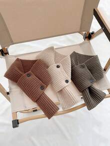 Kids Autumn/Winter Knitted Cross Scarf, Infant Multi-Functional Warm Wool Neck Warmer, Baby Boys/Girls Decorative Scarf - Scarf Button Color Random - Multicolor - View 1