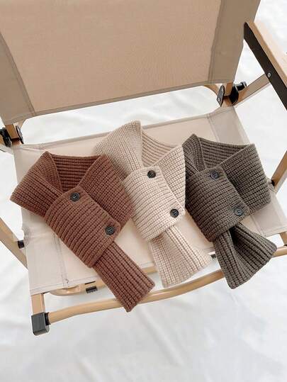 Bufanda de punto cruzada para niños en otoño/invierno, calentador de cuello de lana multifuncional para bebés, bufanda decorativa para niños y niñas - Color del botón de la bufanda aleatorio