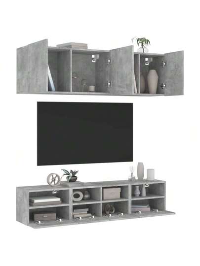 VidaXL Piece TV Wand Unit Set, Finished Wood, Concrete Grijs