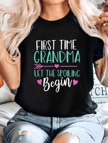 [2025 nueva llegada] camiseta de manga corta para mujeres de verano patrón de moda diseño impreso sensación de estilo casual cuello redondo pullover camiseta para mujeres top versátil - Negro - Ver 1