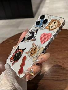 1pc Fashionable Cat Pattern Transparent Painted Thick Anti-Drop Phone Case Compatible With IPhone 16/11/16pro/16plus/16promax/16e/15Promax/13/14/12/XS/XR/7G/8P, Compatible With Samsung Galaxy 11/12Pro/12/12X/13Pro/14Pro/15Pro/, Compatible With Redmi 10/9/Note9/12c/Note11pro/Note8Pro - Multicolor - View 6