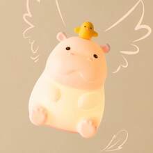 1 pieza Lindo hipopótamo de silicona Luz nocturna, carga USB y ajuste de brillo de tres niveles, lámpara LED táctil de mesita de noche, adecuada para decoración de dormitorio y sala de estar, regalo perfecto para cumpleaños, Pascua y fiestas