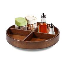 Organizador giratorio de bambú con divisores, plataforma giratoria para encimera, bandeja giratoria redonda, organizador giratorio de especias, estantería de almacenamiento giratoria para la cocina - Marrón - Ver 9